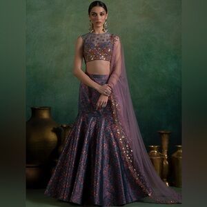 Embellished Purple and Gold Lehenga